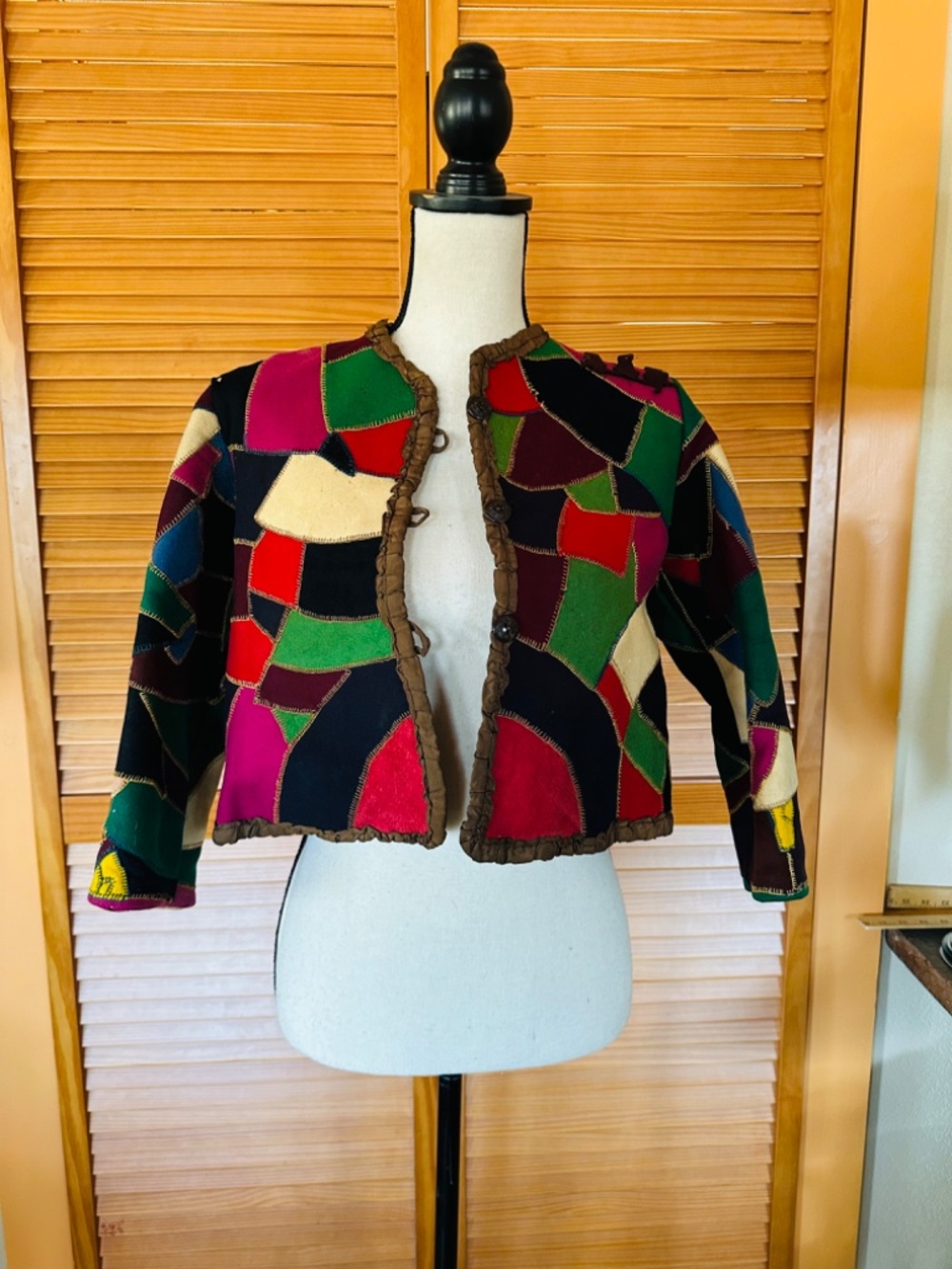 ANTIQUE Crazy Quilt Jacket: Wool Felt Patchwork, Cats & Owls Rare VINTAGE